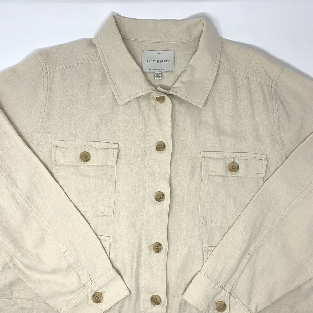 Lucky Brand Ivory Cropped Utility Linen Blend Women's Jacket w/ Pockets Size XL - Picture 5 of 11